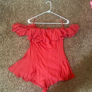 Off shoulder ruffled romper